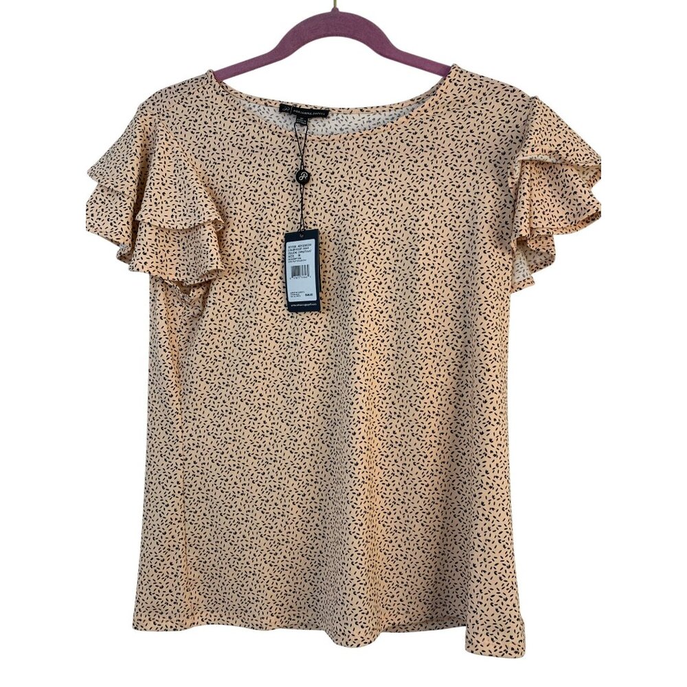 NWT Adrianna Papell Sz M Womens Flutter Short Sleeve Top Leaf Print Pink 8441